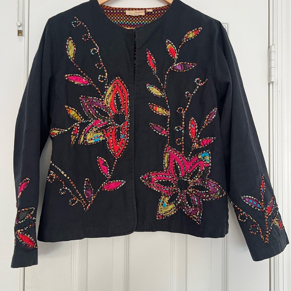 Choices Embroidered Blazer, Granny Coastal, Boho, Size S